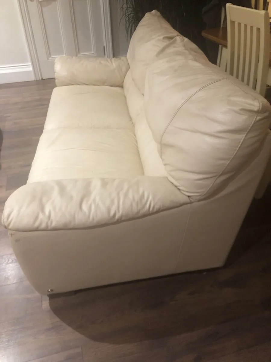 Cream Leather Sofa - Image 1