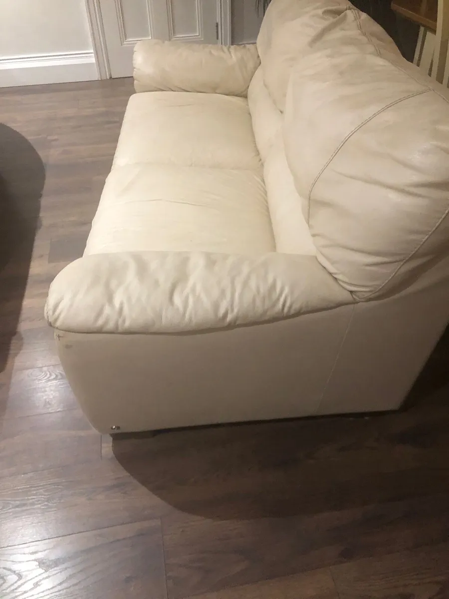 Cream Leather Sofa - Image 2