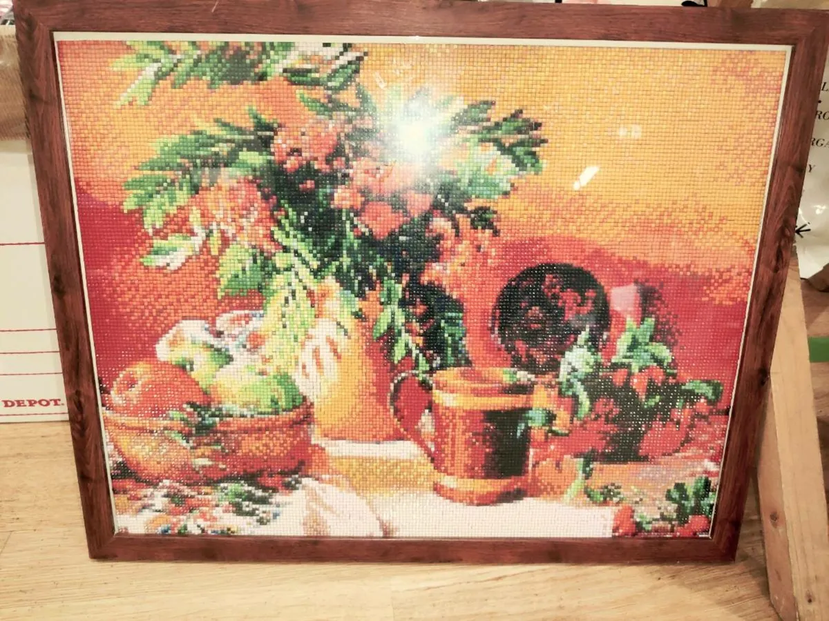 RARE HUGE HAND BEADED, New Table Art Wall Frame ! - Image 3