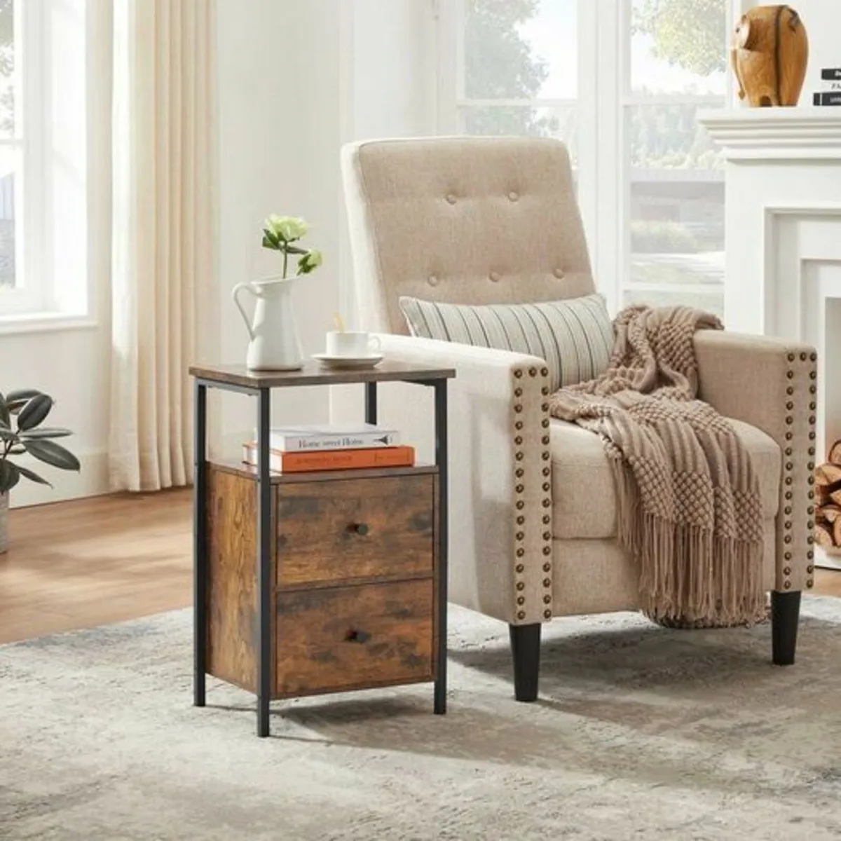 Bedside table  2 drawers Living room side table - Image 3