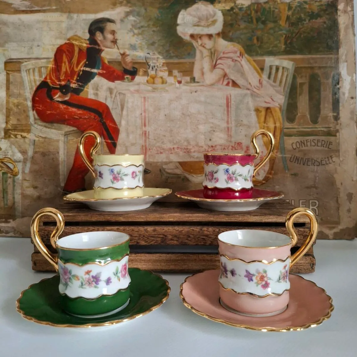 French Demitasse Coffee Cups & Saucers - Image 1