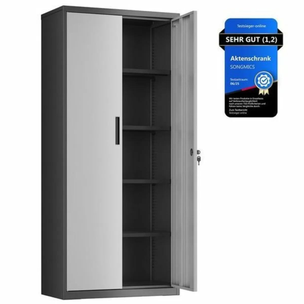 Heavy-Duty Metal Storage Cabinet Silver & Black XL - Image 1