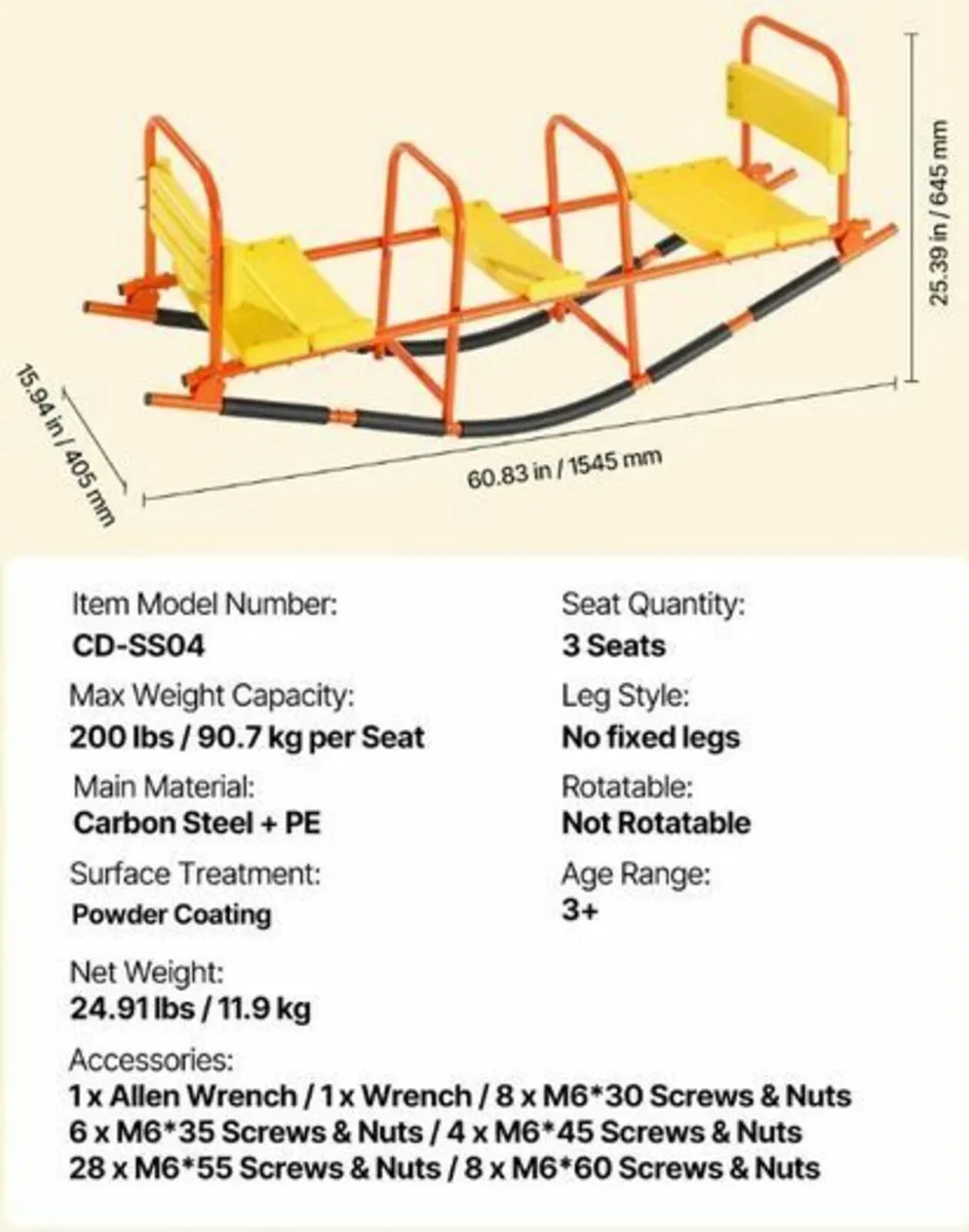 Seesaw Kids Heavy-Duty Metal 3-Seater Rocker - Image 4