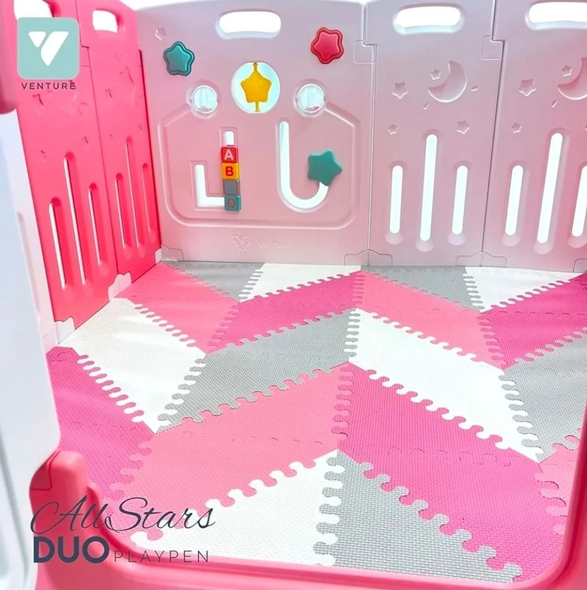 The Venture All Stars Baby Playpen in pink. - Image 2