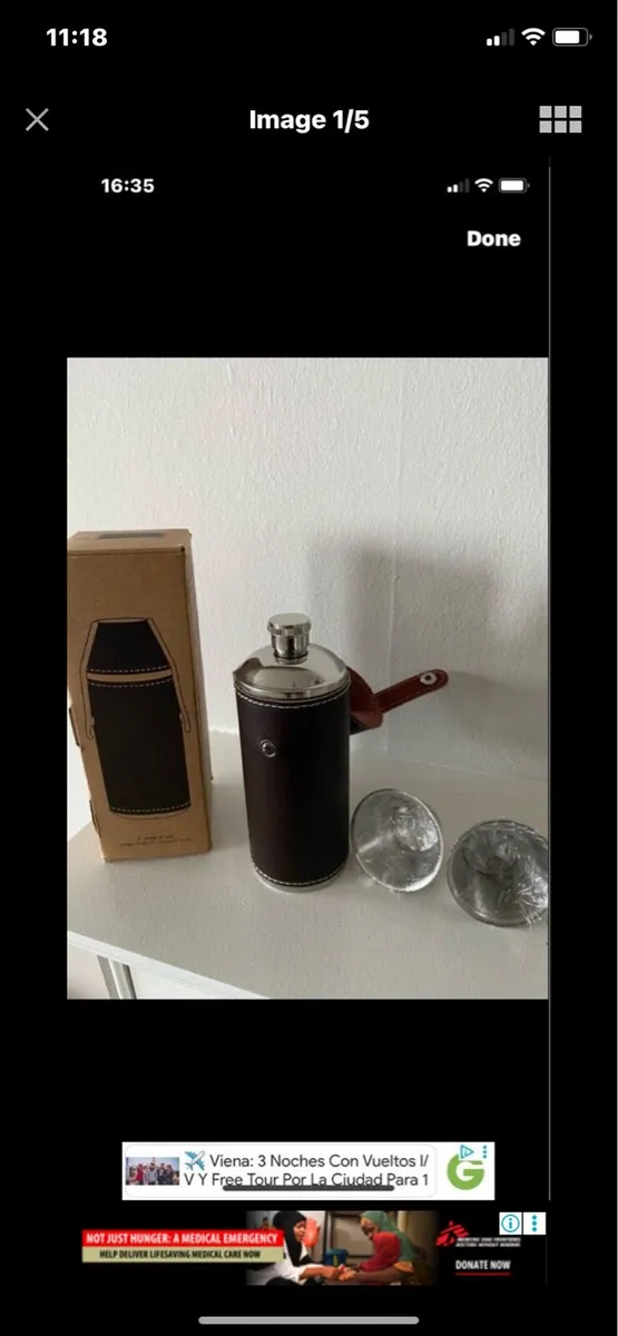 Stainless Steel & Leather Flask Set - Image 1