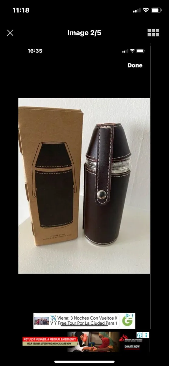 Stainless Steel & Leather Flask Set - Image 2