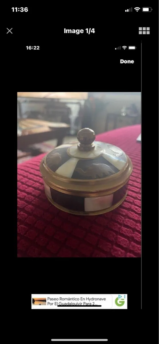 Vintage Brass/ Copper/ Mother of Pearl Ring Box - Image 1