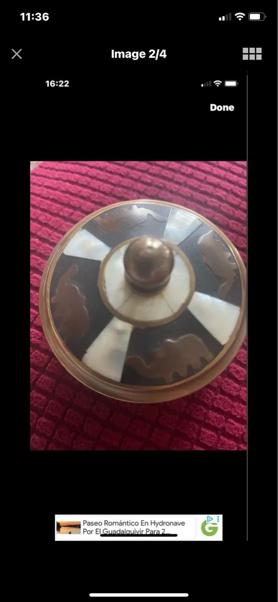 Vintage Brass/ Copper/ Mother of Pearl Ring Box - Image 2