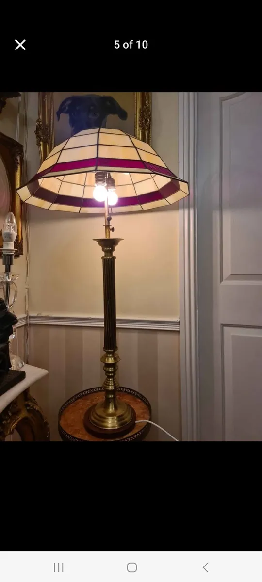 Vintage brass and tiffany lamp - Image 1