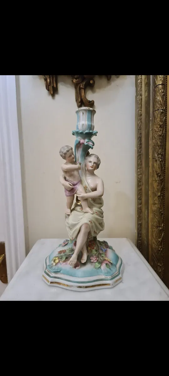 Tall antique porcelain candle stick - Image 1