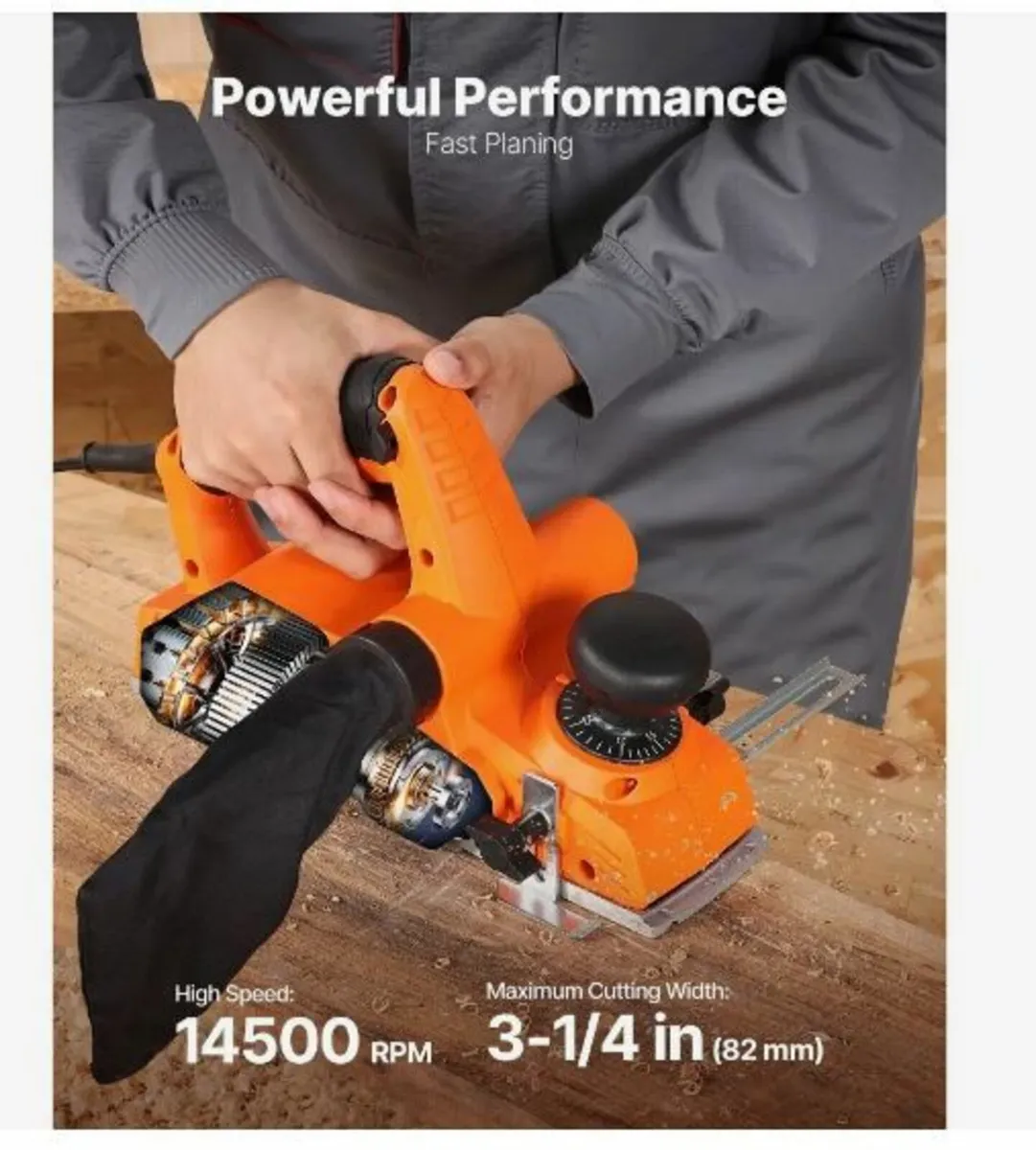 Electric Hand Planer, 82 mm Cut - Image 2