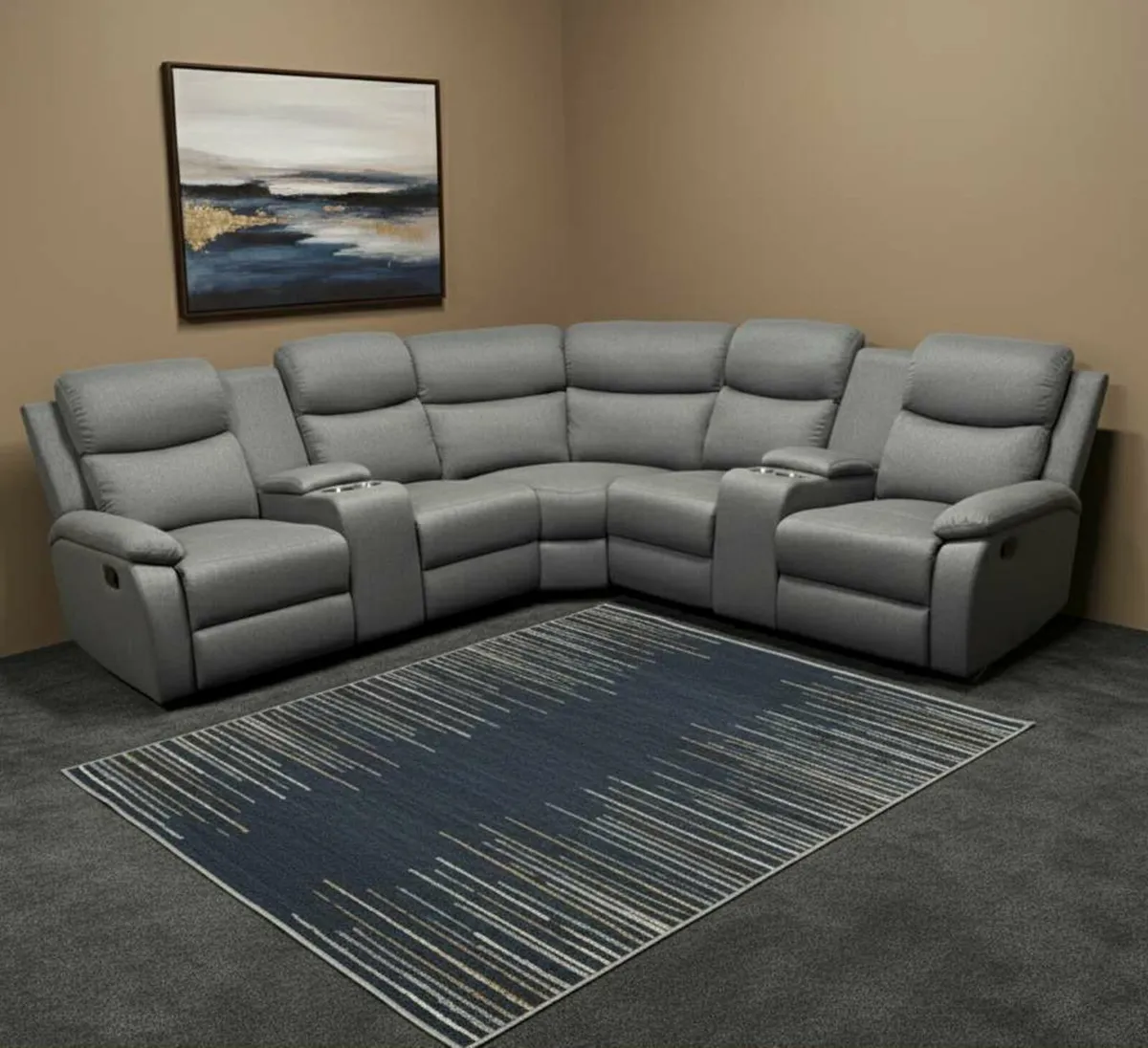 Stanley Grey Fabric Corner Recliner Sofa - Image 4