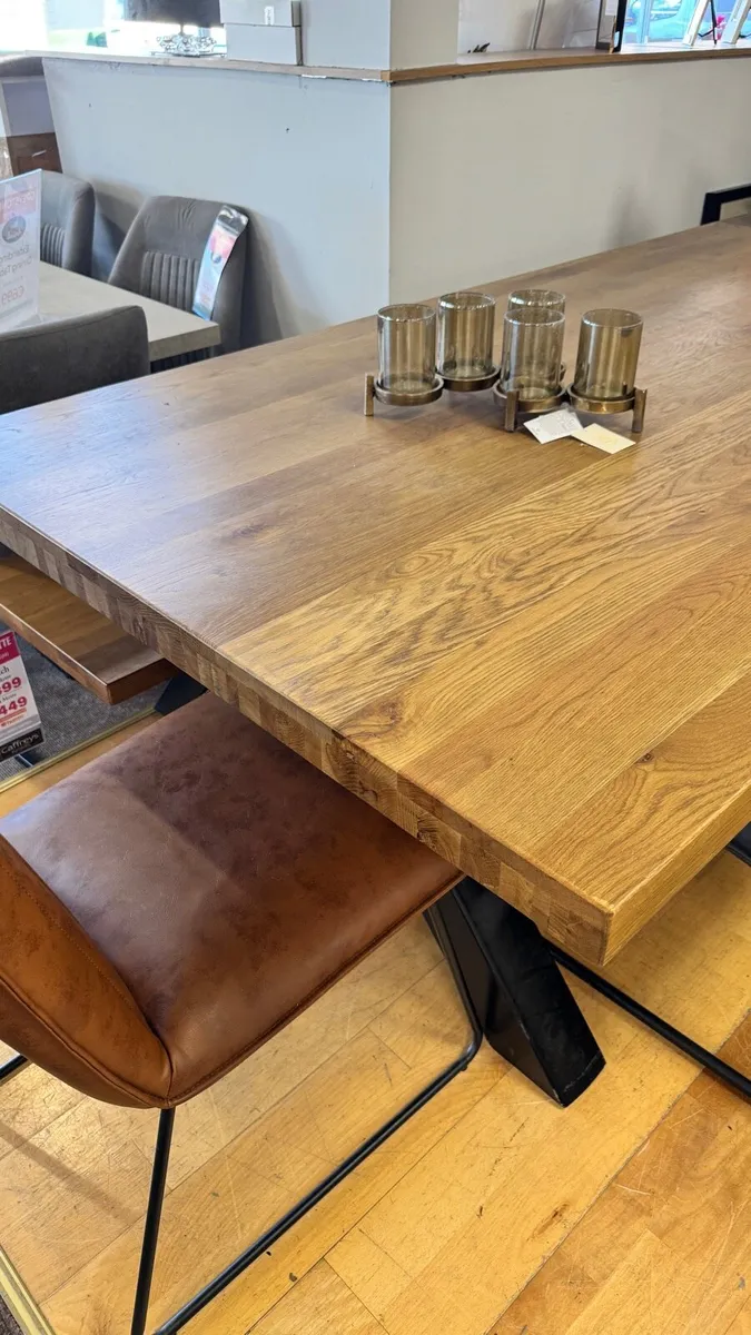 1.8m Solid Oak Dining Table X Leg. Like New - Image 3