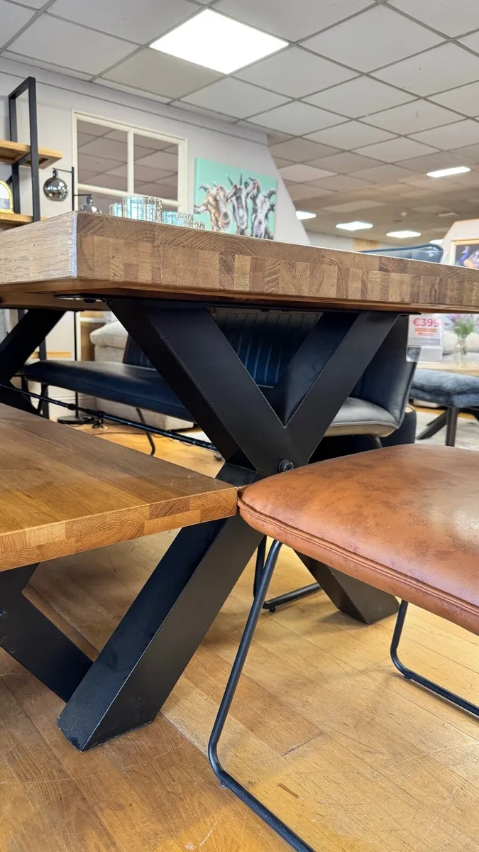 1.8m Solid Oak Dining Table X Leg. Like New - Image 2