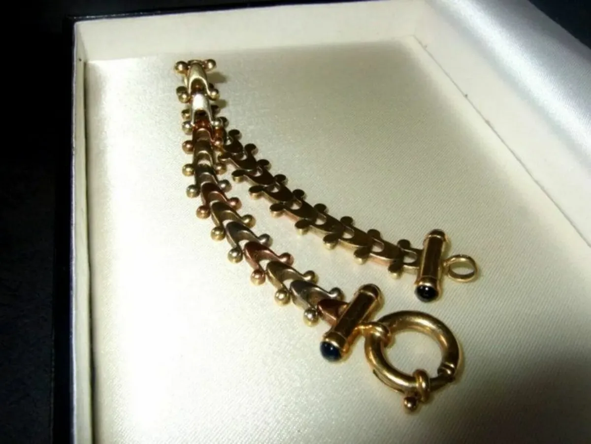 Vintage Hallmarked 9ct Gold/3 Colour Gold Bracelet - Image 4