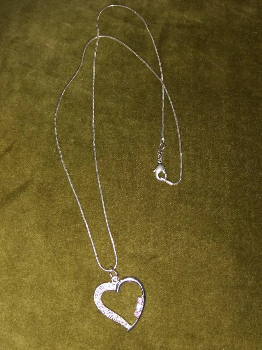 Vintage 925 Silver Gem-set Heart Necklace - Image 4