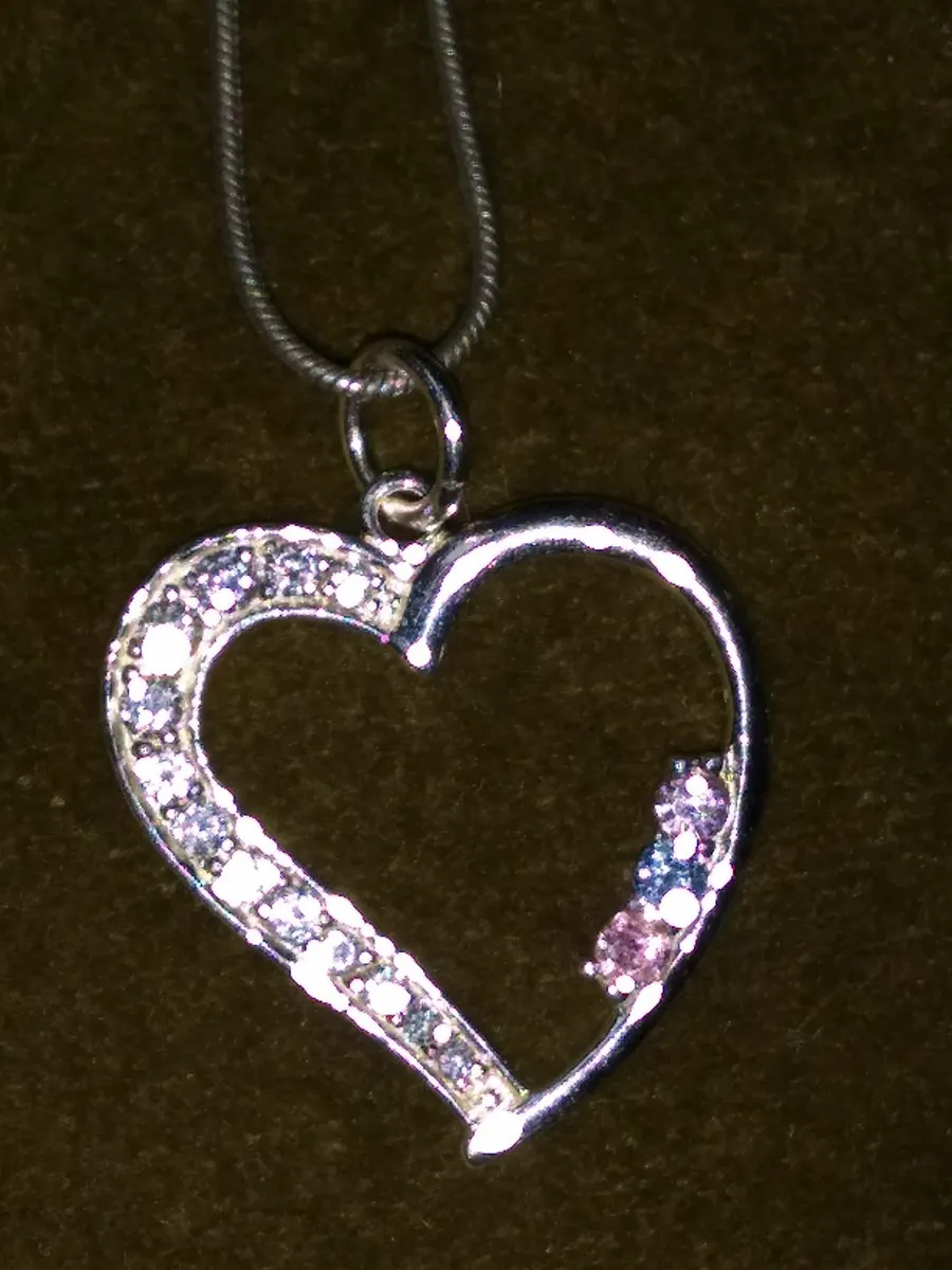 Vintage 925 Silver Gem-set Heart Necklace - Image 2