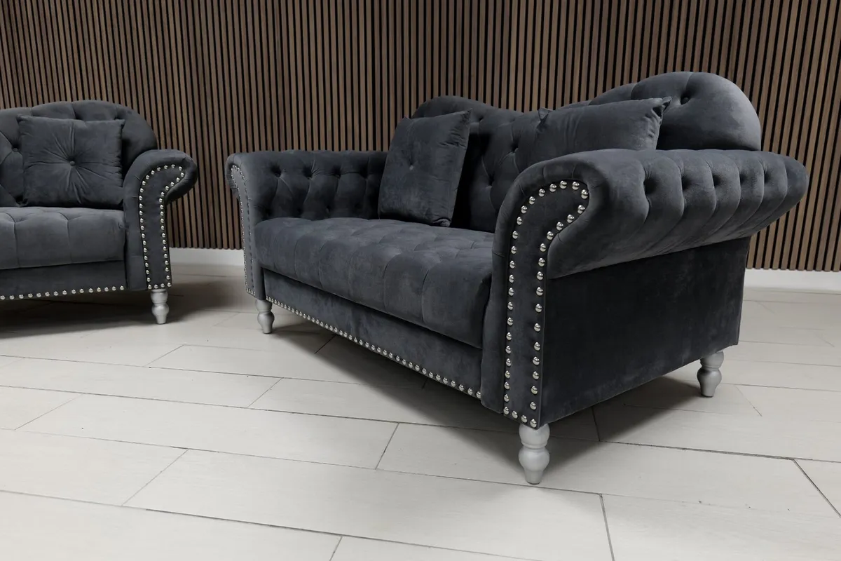 Elegance 3+2 Grey Plush Fabric Sofa - Image 2