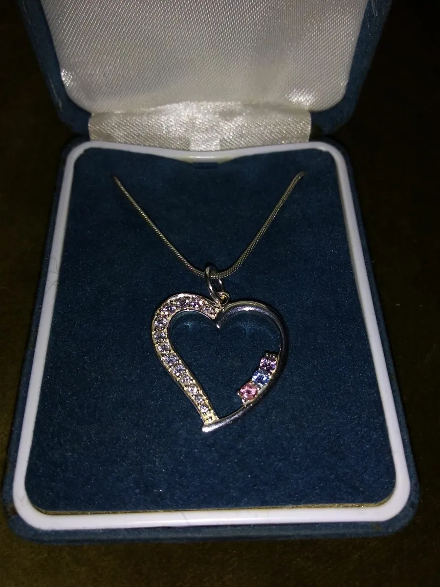 Vintage 925 Silver Gem-set Heart Necklace - Image 1