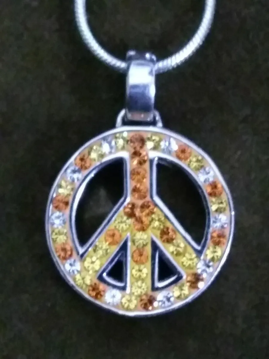 Vintage 925 Silver Gem-set Peace Sign Necklace - Image 1