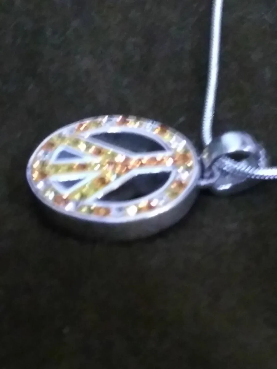 Vintage 925 Silver Gem-set Peace Sign Necklace - Image 2