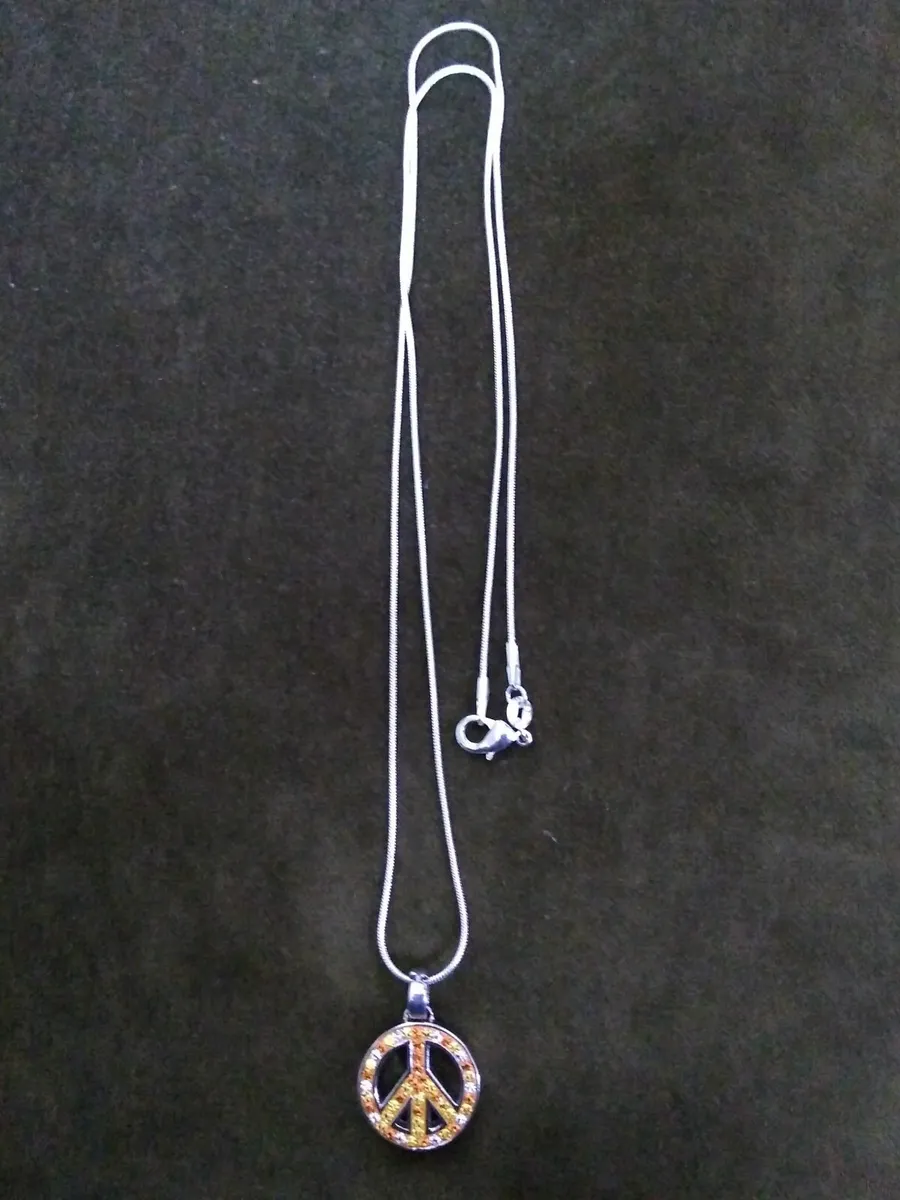 Vintage 925 Silver Gem-set Peace Sign Necklace - Image 4
