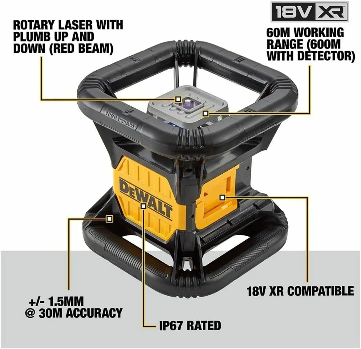 18V DeWALT Green Rotary Laser with Bluetooth - Image 2