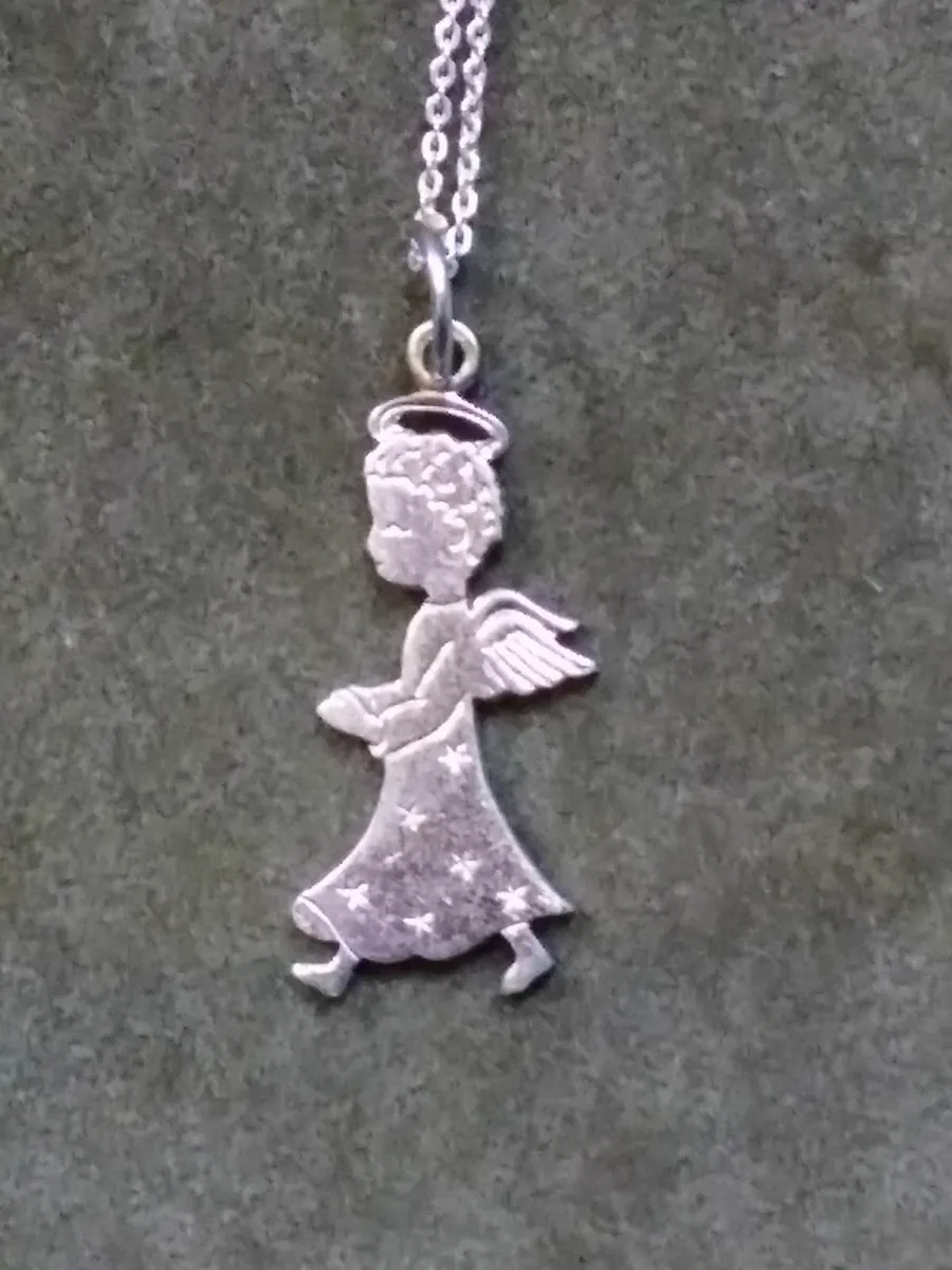 Antique Sterling Silver Angel Necklace - Image 1