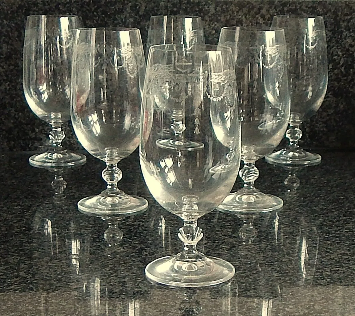 6 Fostoria Etched Ice Tea Crystal Glasses - Image 1