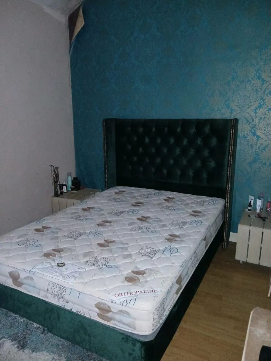 Vintage Style Green Velvet Double Bed - Image 1