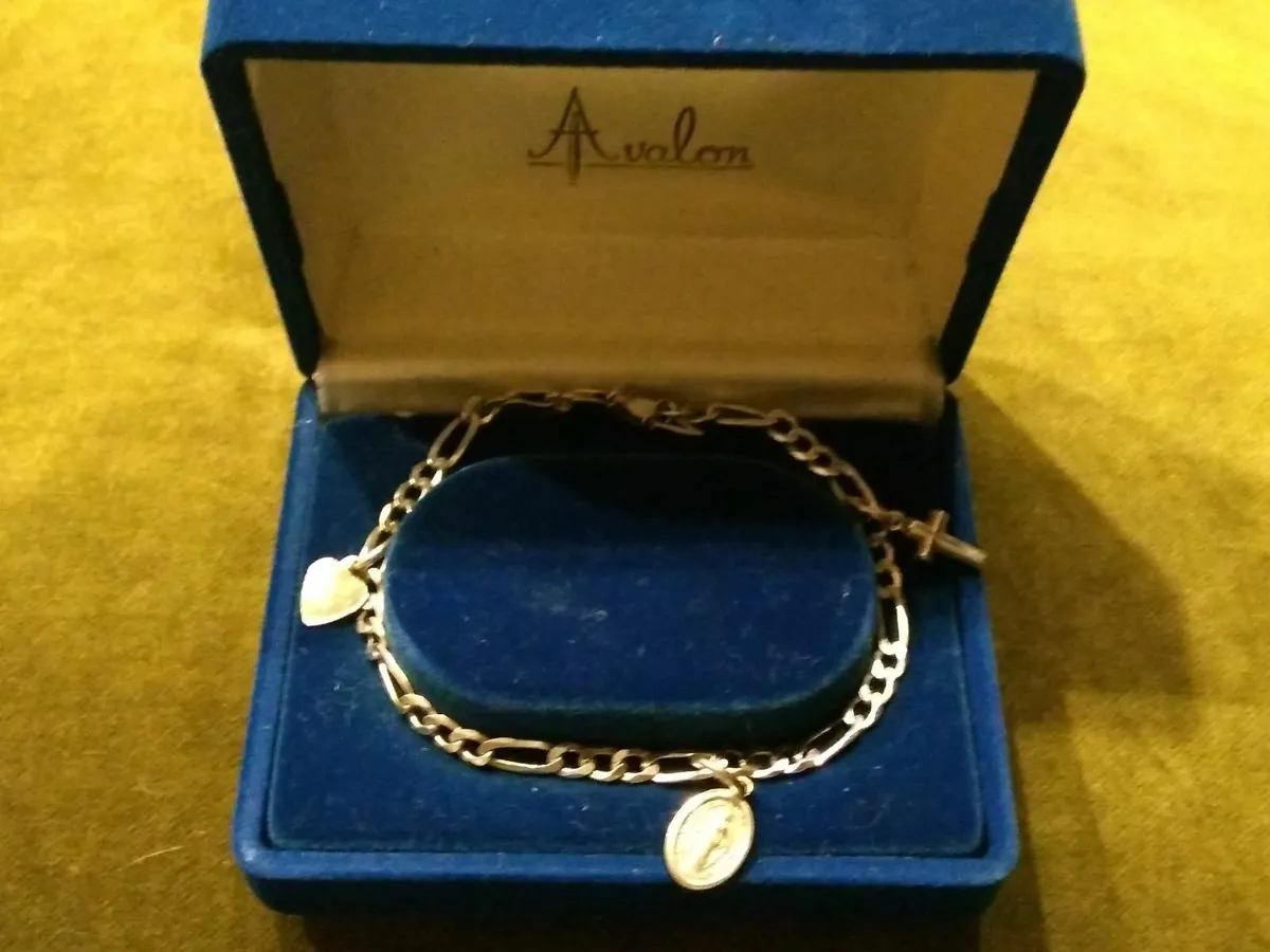 Vintage 925 Silver Religious Figaro Charm Bracele - Image 1