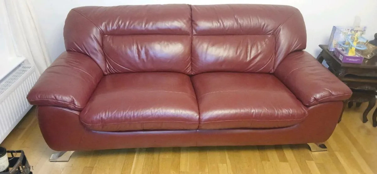3 and 2 seater red leather - Image 1