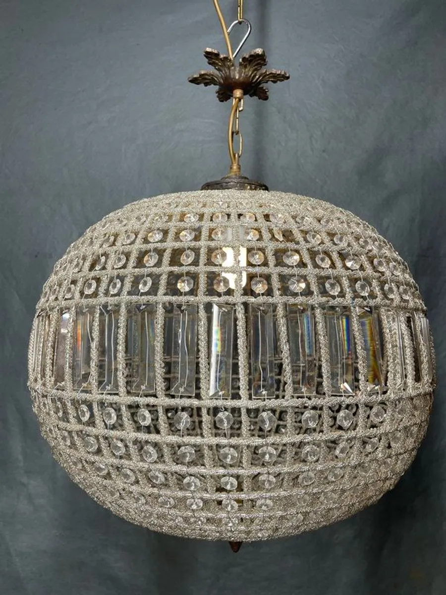 Vintage Brass & Glass Spherical Chandelier - Image 1