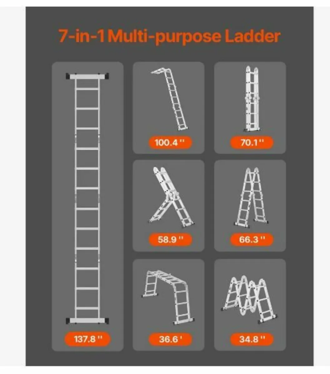 Multi-Purpose Folding Ladder, 7-in-1 Tall Step La - Image 3