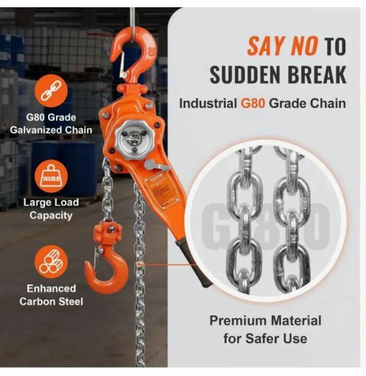 Manual Lever Chain Hoist, 3/4 Ton - Image 4