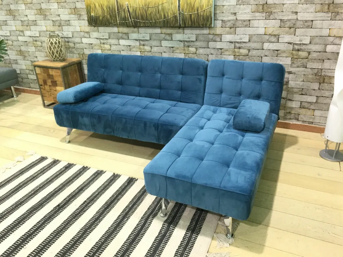 Blue Velvet corner Sofa bed chaise longue 198cm - Image 2