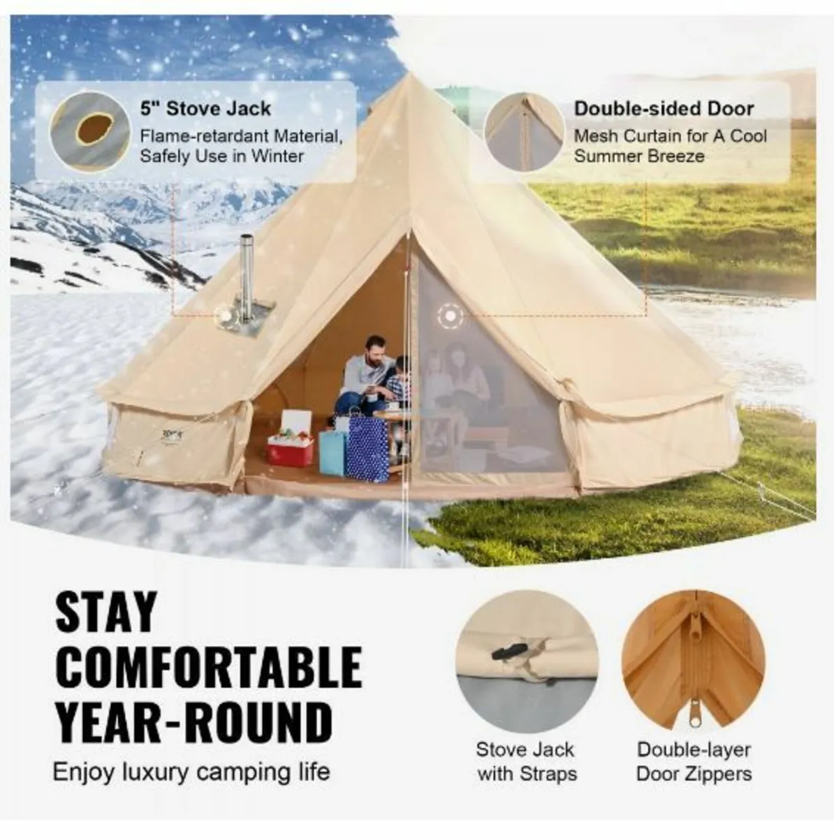 Canvas Bell Tent, 4 Seasons 4 m/13.12 ft - Image 3