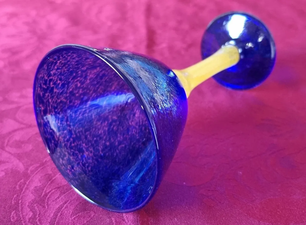 Murano Style Cobalt Blue &Yellow Stem Glass Goblet - Image 4