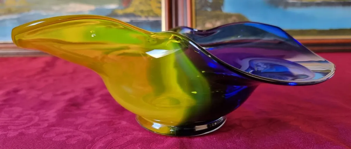 Murano Style Cobalt Blue & Yellow Centerpiece Bowl - Image 3