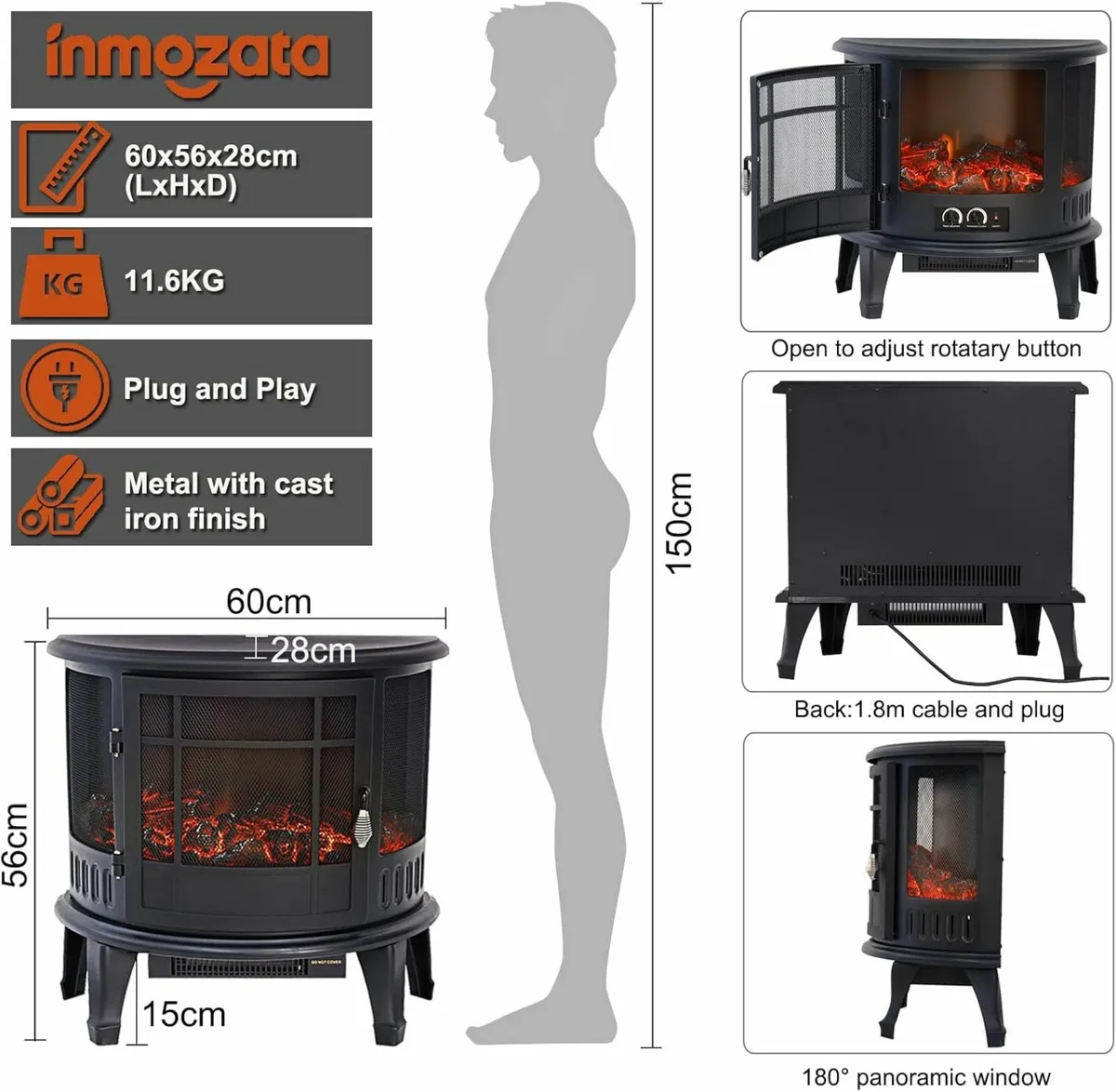 Electric Fire Stove Heater LED Fire Flame Effect - Image 3
