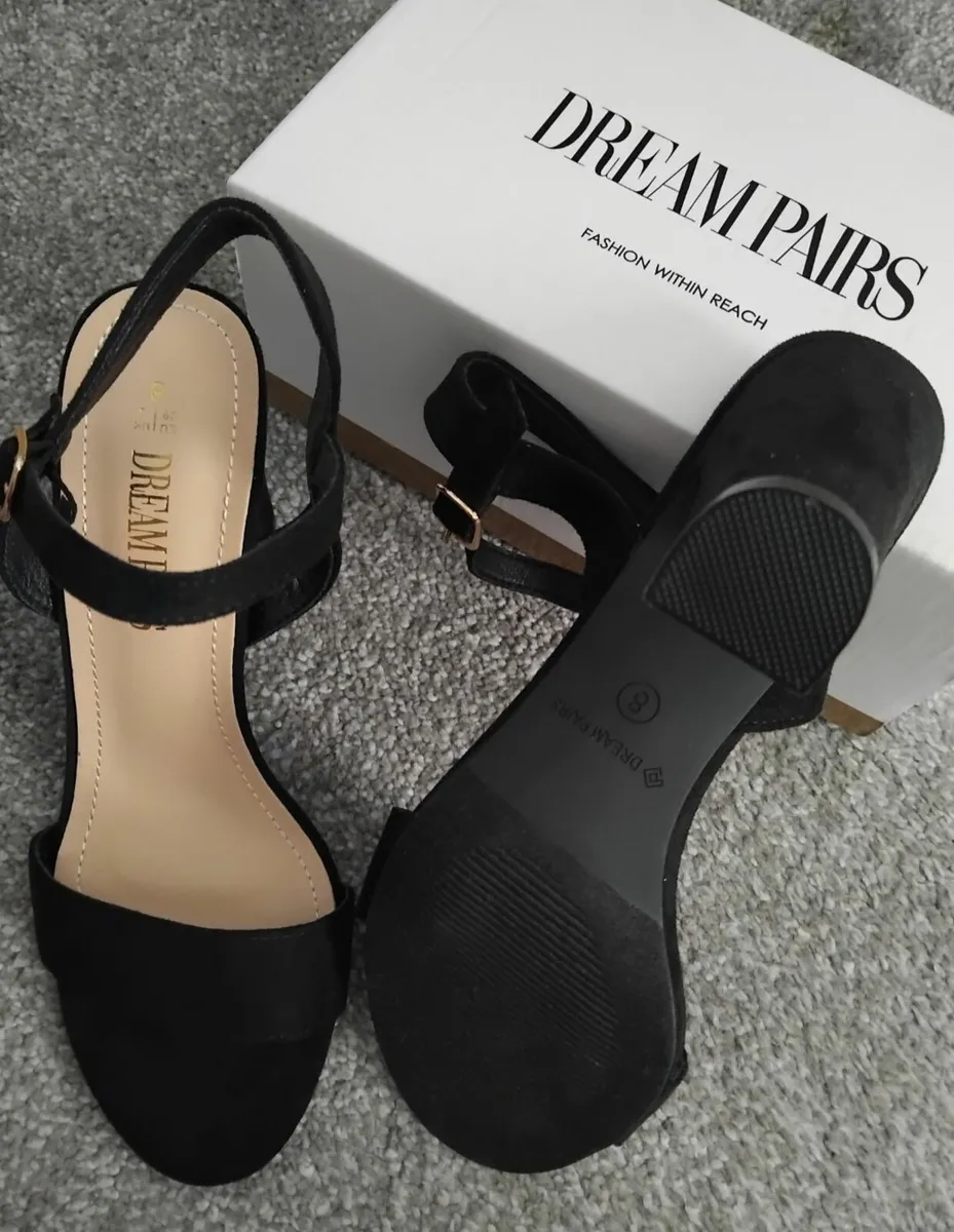 Brand New in box.  Black suede heels.  Size: UK6 - Image 1