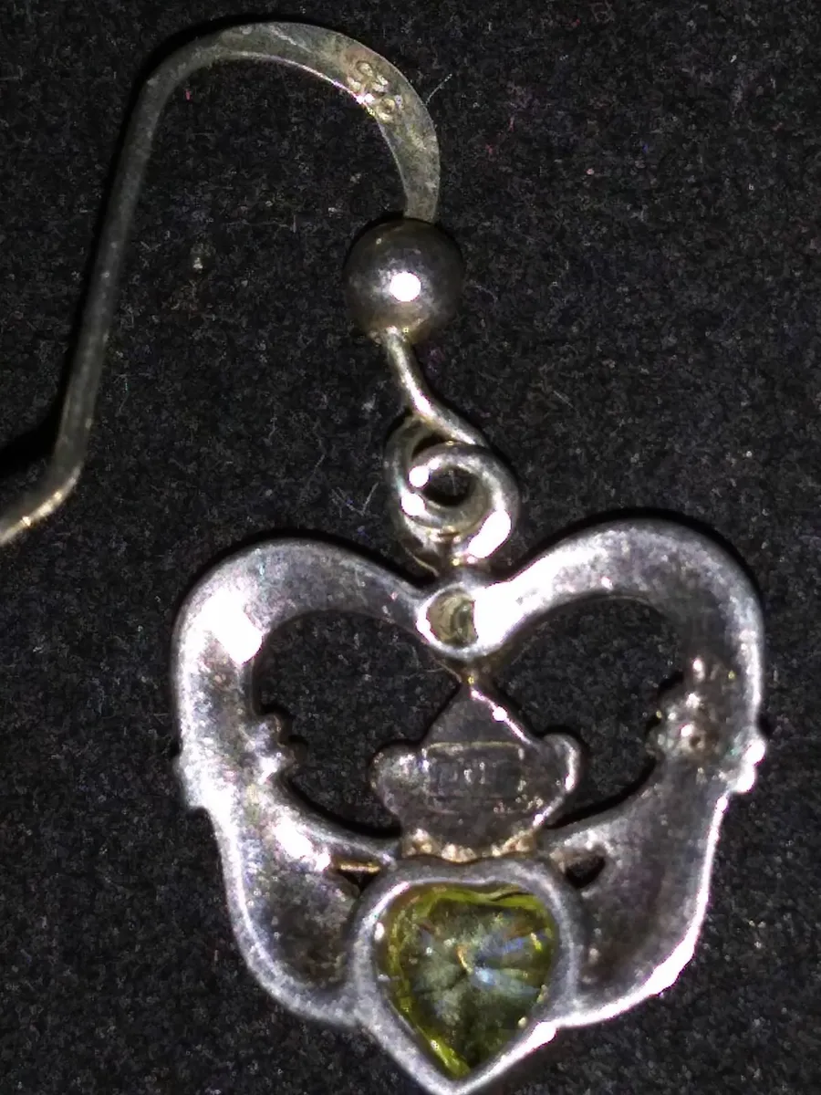 Antique 925 Silver & Peridot Claddagh Drop Earring - Image 2
