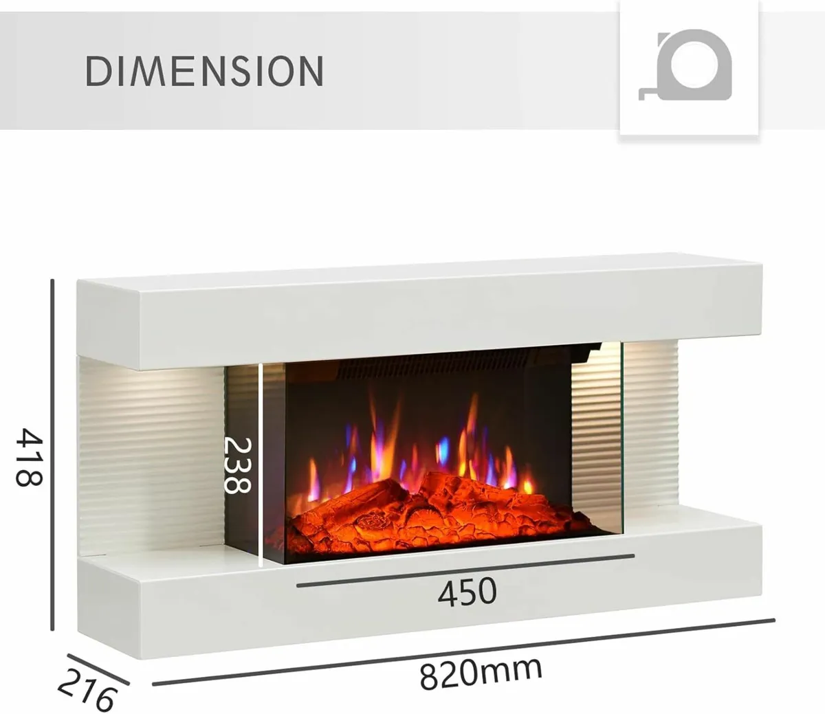 32"/82cm Wall Mounted Fireplace Downlights White - Image 2