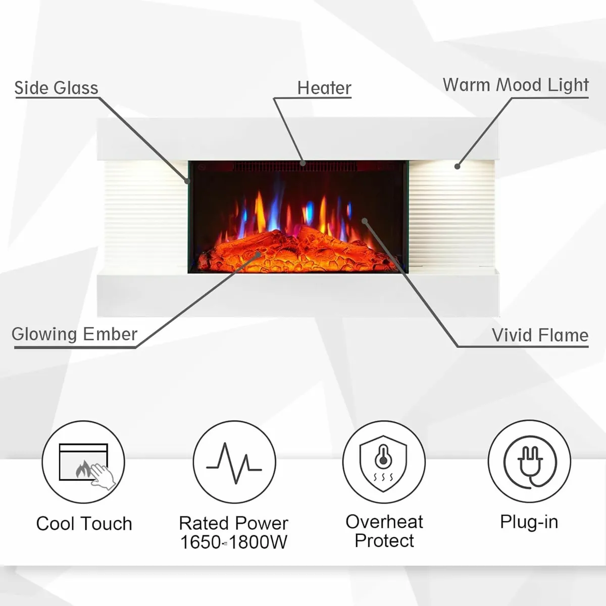 32"/82cm Wall Mounted Fireplace Downlights White - Image 4