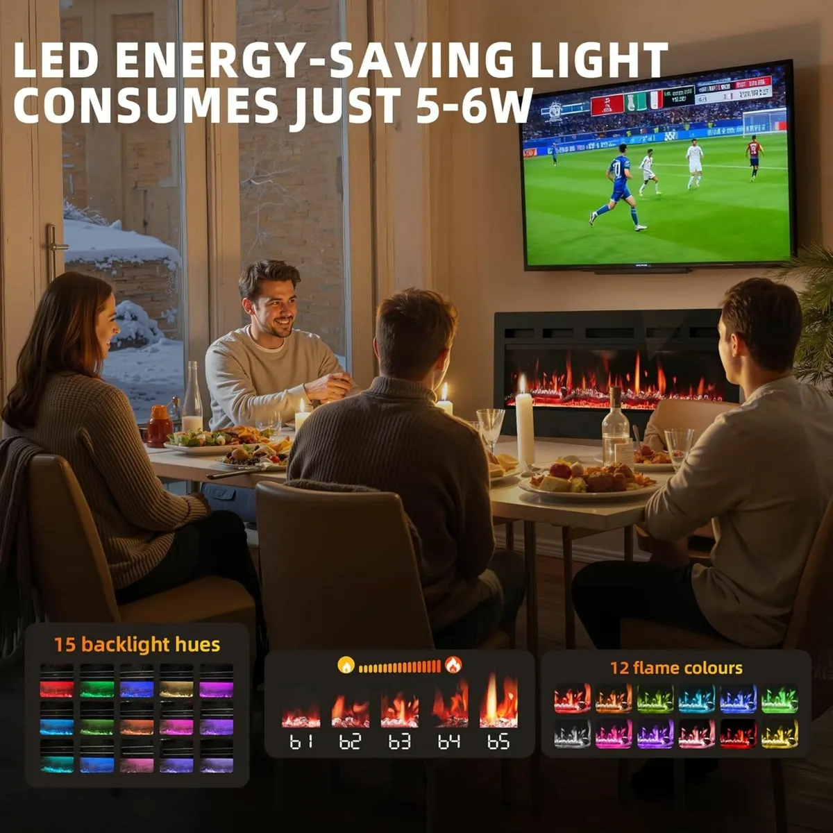 40"/102cm Electric Fireplace 12 Color Flame - Image 4