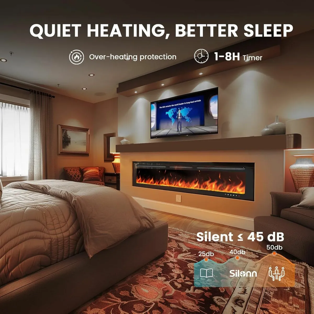 50″/127cm Electric Fireplace Wall-Mounted 20 Flame - Image 1