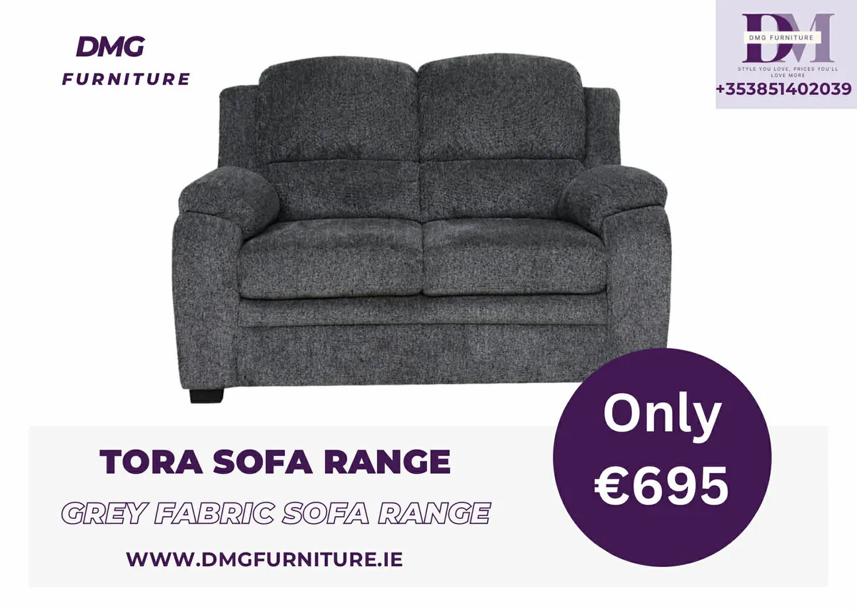 New 3+2 Grey Tora Fabric Sofa Range - Image 2