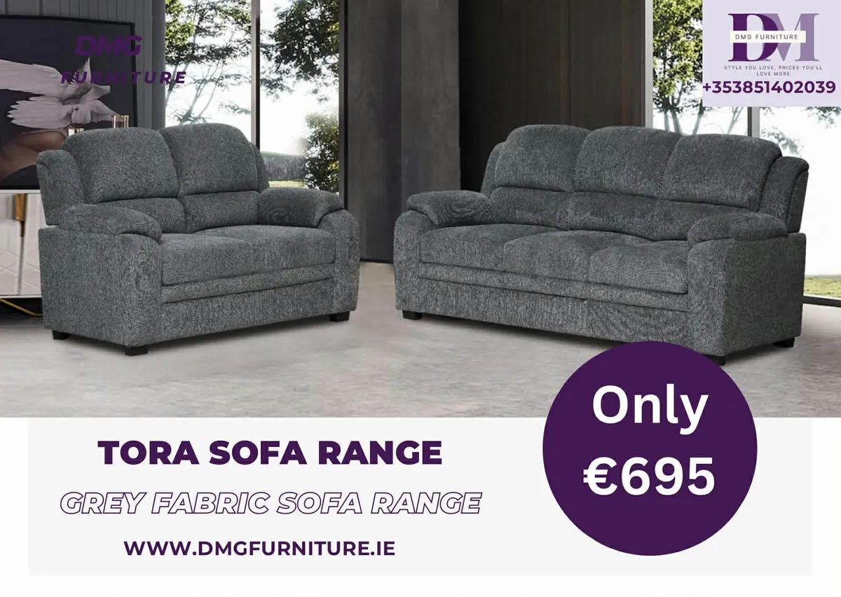 New 3+2 Tora Grey Fabric Sofa Range - Image 2