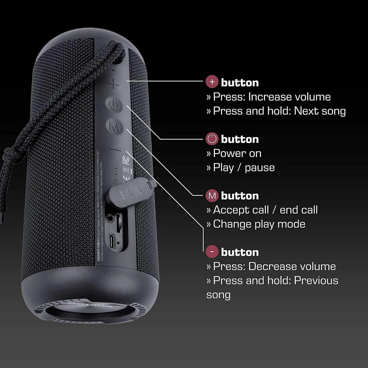 DOCKIN® D Tube 2 Waterproof Bluetooth Speaker - Image 4