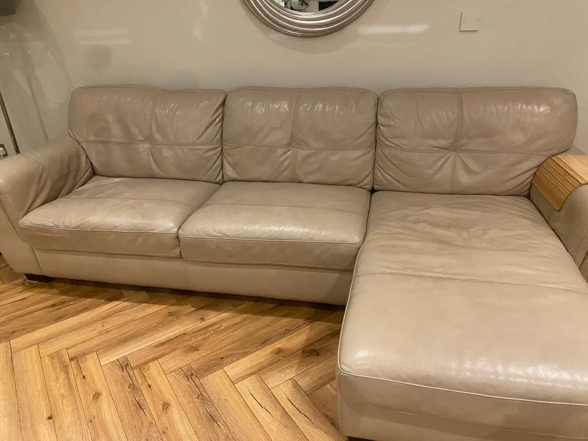 Large cream leather couch and armchair - Image 1